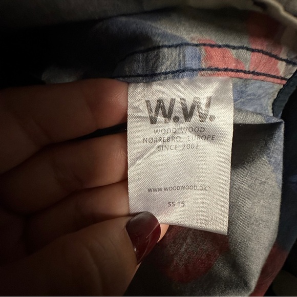 WOOD WOOD Button Shirt Floral Slim Fit Cotton Blue Size Large - Picture 7 of 9